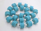 7-8mm Freshwater Pearl Necklace with 16mm Green Howlite Turquoise Beads 19in