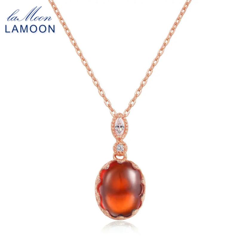 Vintage Garnet Pendant Necklace 925 Silver Rose Fine Jewelry