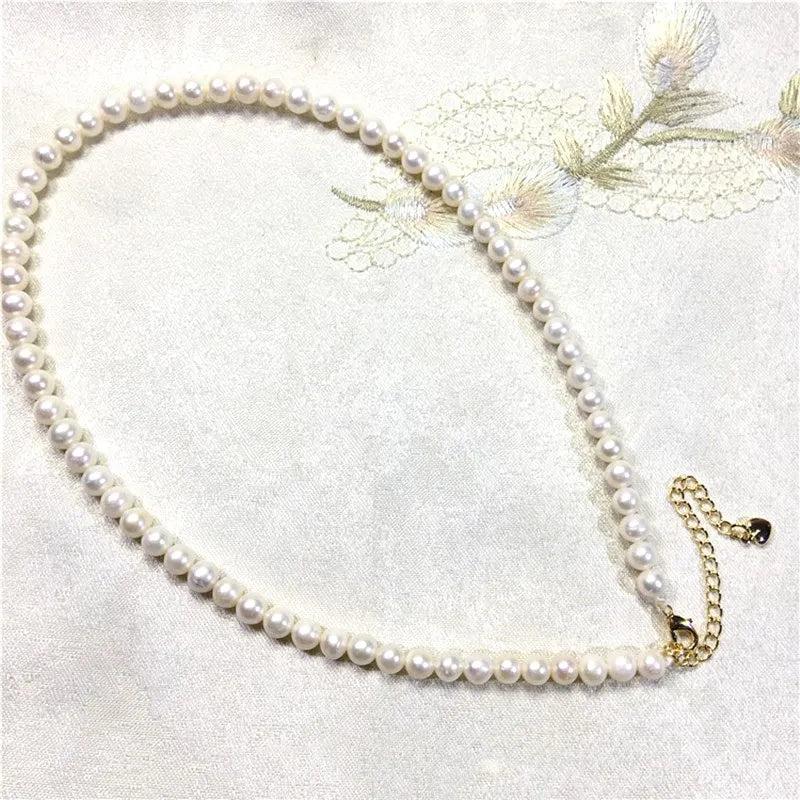 Freshwater Pearl 5-6mm Round Choker Necklace Nature Beads