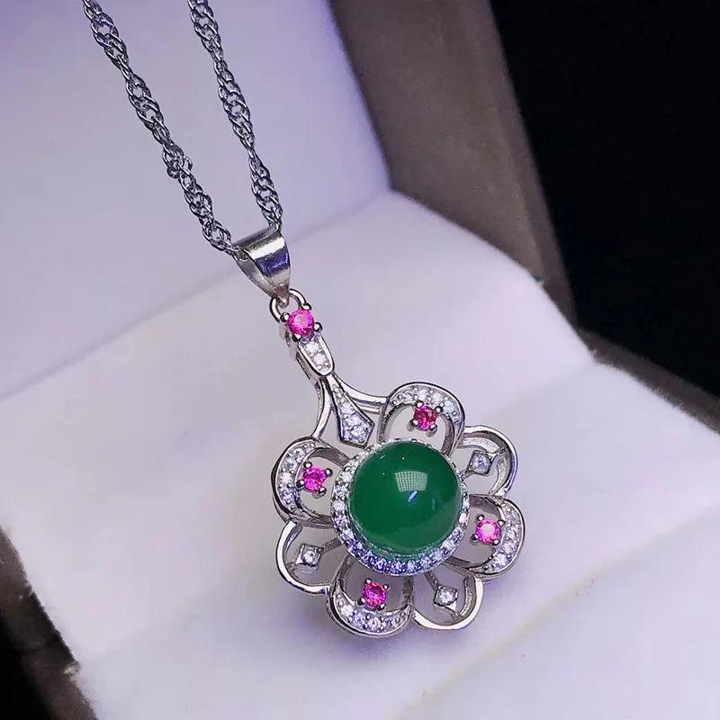 925 Silver Green Jade Emerald Choker Necklace