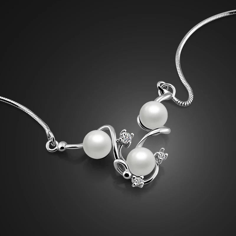 Woman Pearl Pendant Necklace 925 Sterling Silver Choker Wedding Jewelry