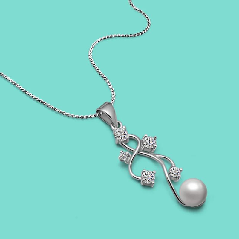 Temperament Female Silver Necklace Zircon Pearl Pendant