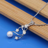 Temperament Female Silver Necklace Zircon Pearl Pendant