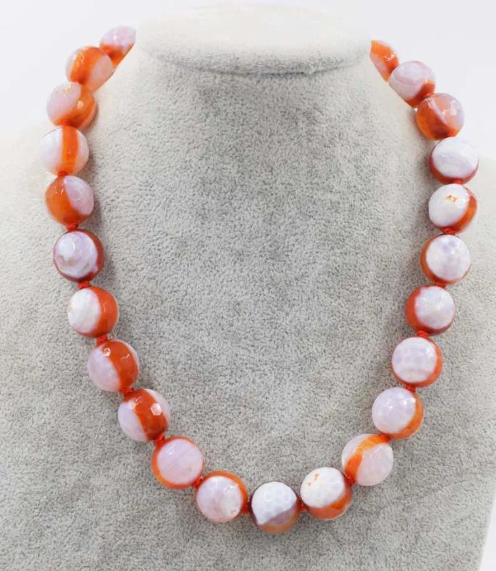 Red Agate Faceted 15-16mm Beads Necklace 18 inch