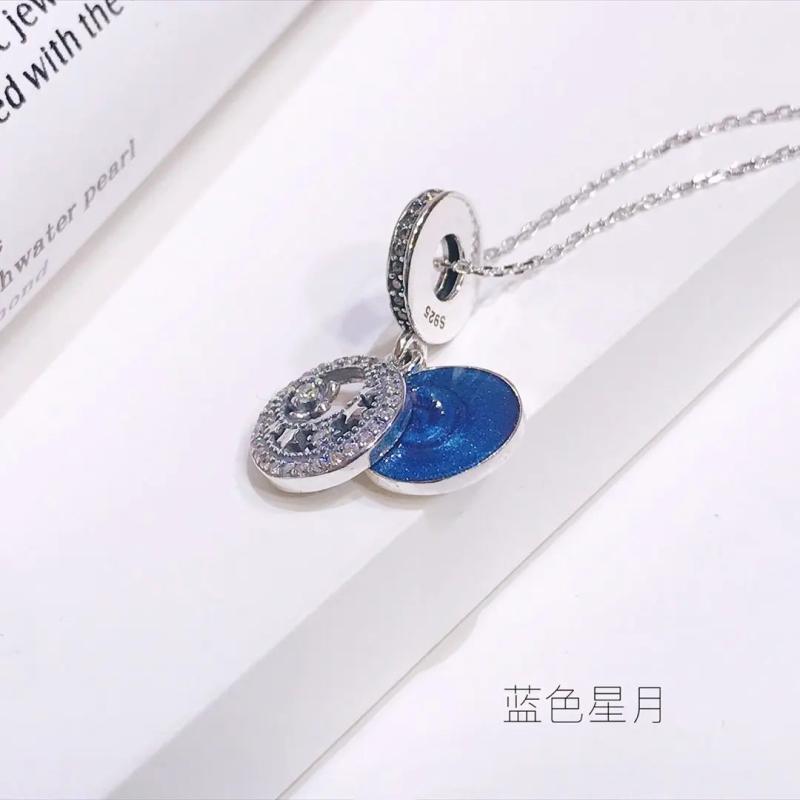925 Silver Necklace Round Board Pendant Chain