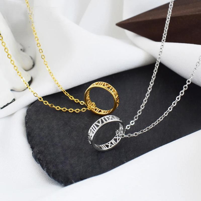 925 Sterling Silver Roman Numerals Circle Pendant Necklace Jewelry for Women