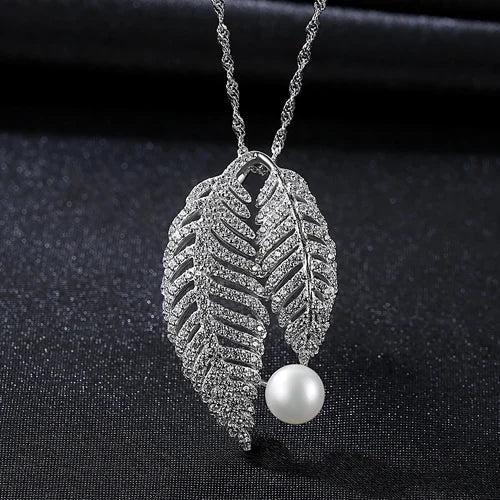 Silver Leaf Necklace with Natural Freshwater Pearls