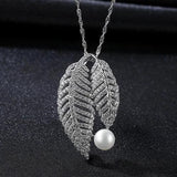 Silver Leaf Necklace with Natural Freshwater Pearls