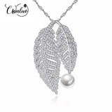 Silver Leaf Necklace with Natural Freshwater Pearls