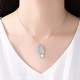 Silver Leaf Necklace with Natural Freshwater Pearls