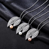 Silver Leaf Necklace with Natural Freshwater Pearls