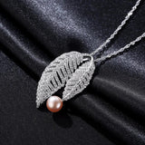 Silver Leaf Necklace with Natural Freshwater Pearls