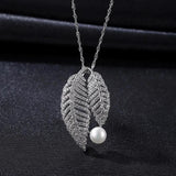 Silver Leaf Necklace with Natural Freshwater Pearls