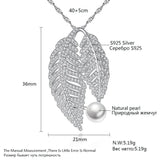 Silver Leaf Necklace with Natural Freshwater Pearls