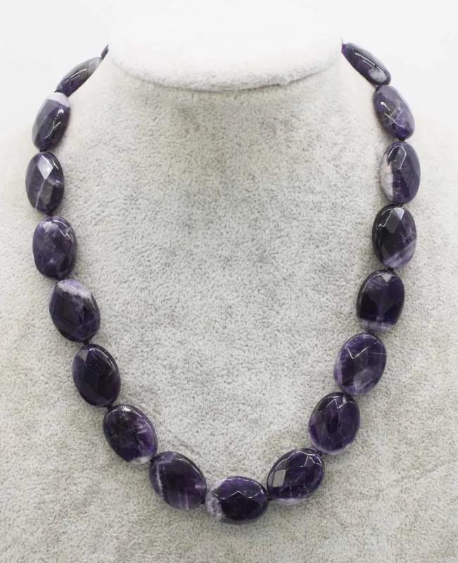 Amethyst Flat Oval Faceted Necklace 17in Nature Beads