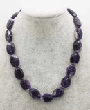 Amethyst Flat Oval Faceted Necklace 17in Nature Beads