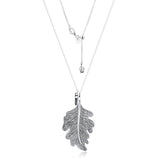 925 Silver Oak Leaf Pendant Necklace with CZ