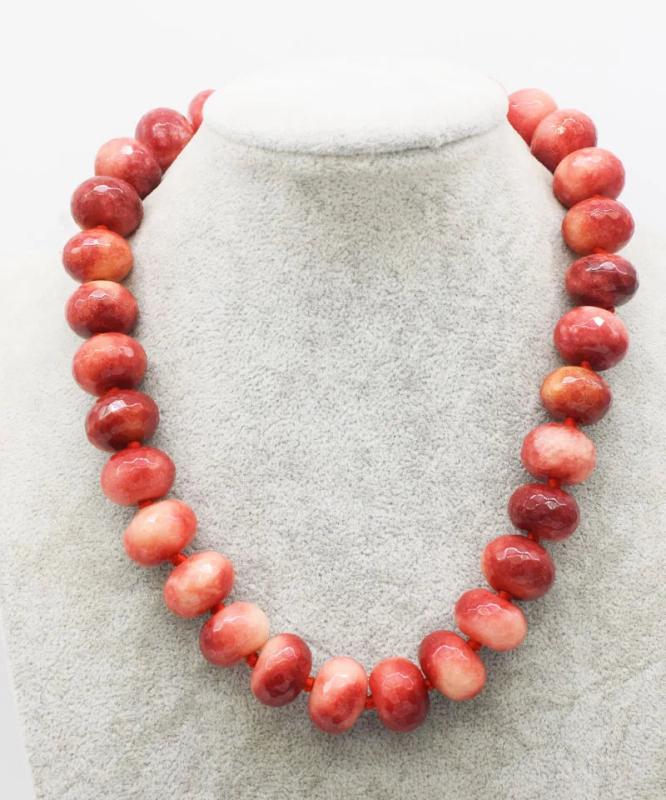 Pink Red Jade Roundel 12x16mm Necklace 17in