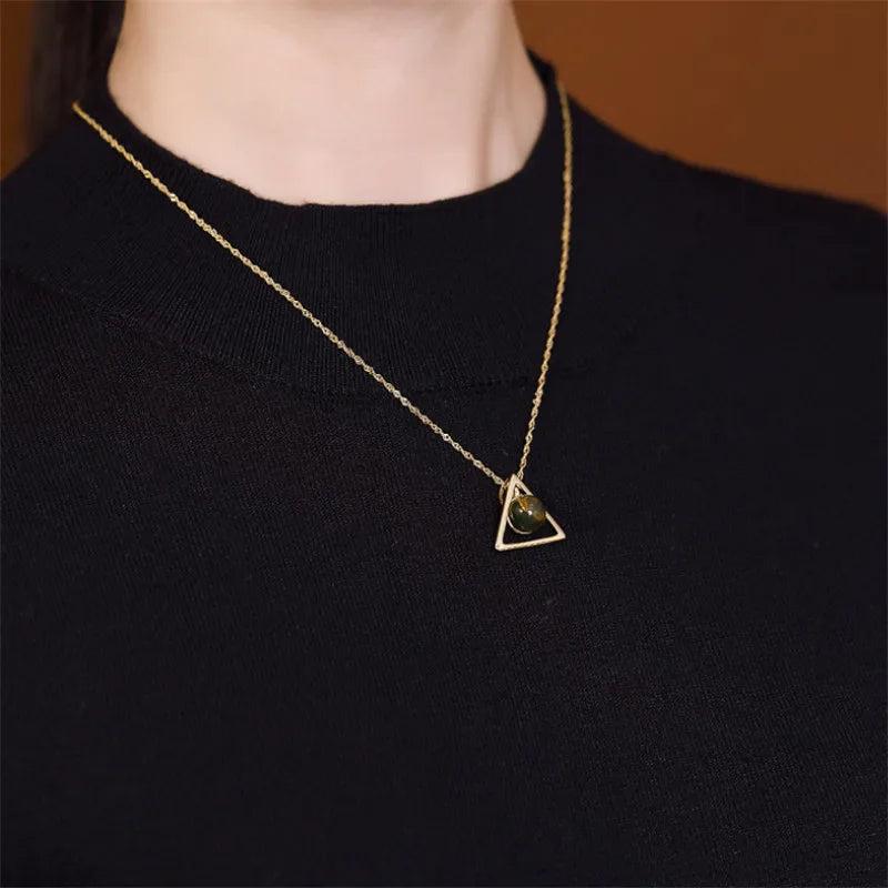 Natural Perot Amber Triangle Pendant + Chain 925 Silver