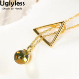 Natural Perot Amber Triangle Pendant + Chain 925 Silver