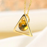 Natural Perot Amber Triangle Pendant + Chain 925 Silver