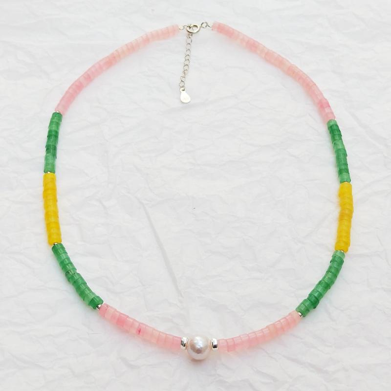Mutil Choker Necklace Gemstone Baroque Pearl 925 Sterling Silver Boho Jewelry