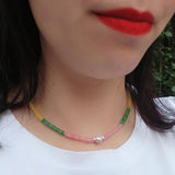 Mutil Choker Necklace Gemstone Baroque Pearl 925 Sterling Silver Boho Jewelry