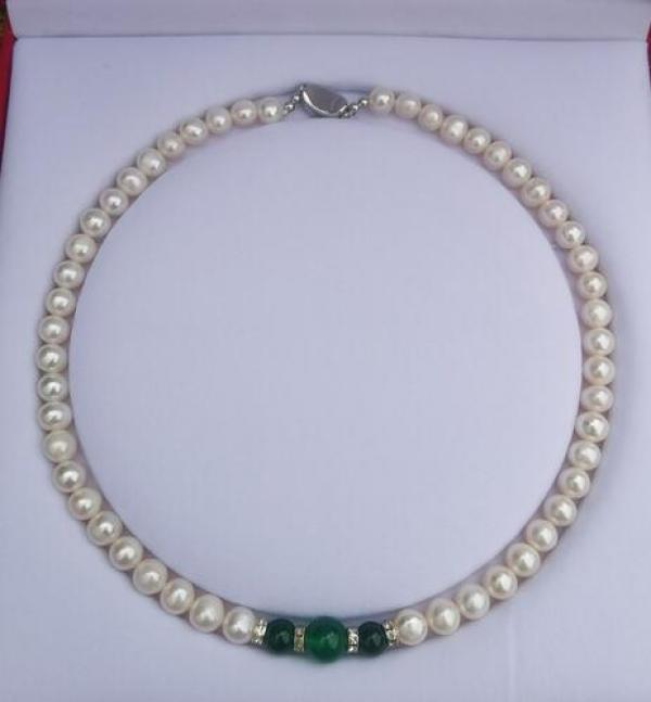Noble Red Green Jade & Pearl Necklace DIY Women Hot Jewelry