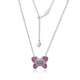 Pink Crystal Butterfly Pendant Necklace 925 Sterling Silver Chain Spring Jewelry