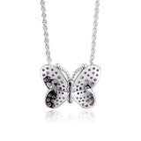 Pink Crystal Butterfly Pendant Necklace 925 Sterling Silver Chain Spring Jewelry