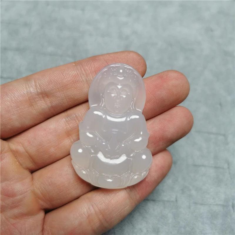 Hand Carved Guanyin Jade Pendant Necklace Prayer Gemstone