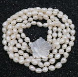 Baroque Pearl 3 Rows 8-9mm Necklace Shell Flower Clasp