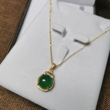 Vintage Chinese Green Jade 925 Silver Necklace for Women