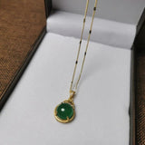 Vintage Chinese Green Jade 925 Silver Necklace for Women