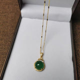 Vintage Chinese Green Jade 925 Silver Necklace for Women