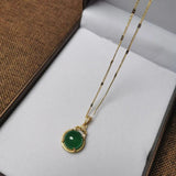 Vintage Chinese Green Jade 925 Silver Necklace for Women