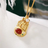 Fairy Tale Castle Necklace 925 Silver Pearl Agate Zircon Jewelry