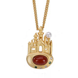 Fairy Tale Castle Necklace 925 Silver Pearl Agate Zircon Jewelry