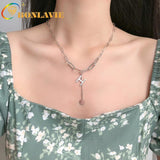 Letter M Chain Necklace Female 925 Sterling Silver Short All-match