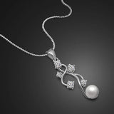 Zircon Pearl Pendant Necklace 925 Silver Flower Choker 18 inch Gift