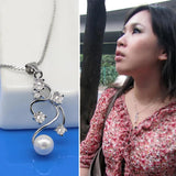 Zircon Pearl Pendant Necklace 925 Silver Flower Choker 18 inch Gift