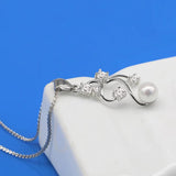Zircon Pearl Pendant Necklace 925 Silver Flower Choker 18 inch Gift