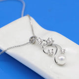 Zircon Pearl Pendant Necklace 925 Silver Flower Choker 18 inch Gift