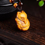 Yellow Animal Jade Pendant Charm Necklace Hand-Carved Jewelry