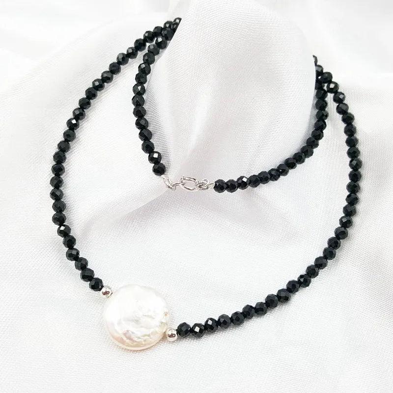 Spinel Freshwater Pearl Necklace 925 Silver Clasp 2-3MM Coin