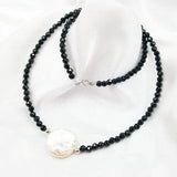 Spinel Freshwater Pearl Necklace 925 Silver Clasp 2-3MM Coin