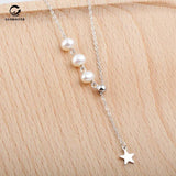 S925 Silver Freshwater Pearl Star Necklace Adjustable Clavicle Chain