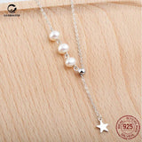 S925 Silver Freshwater Pearl Star Necklace Adjustable Clavicle Chain