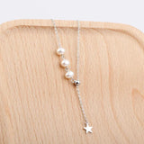 S925 Silver Freshwater Pearl Star Necklace Adjustable Clavicle Chain