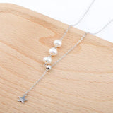 S925 Silver Freshwater Pearl Star Necklace Adjustable Clavicle Chain